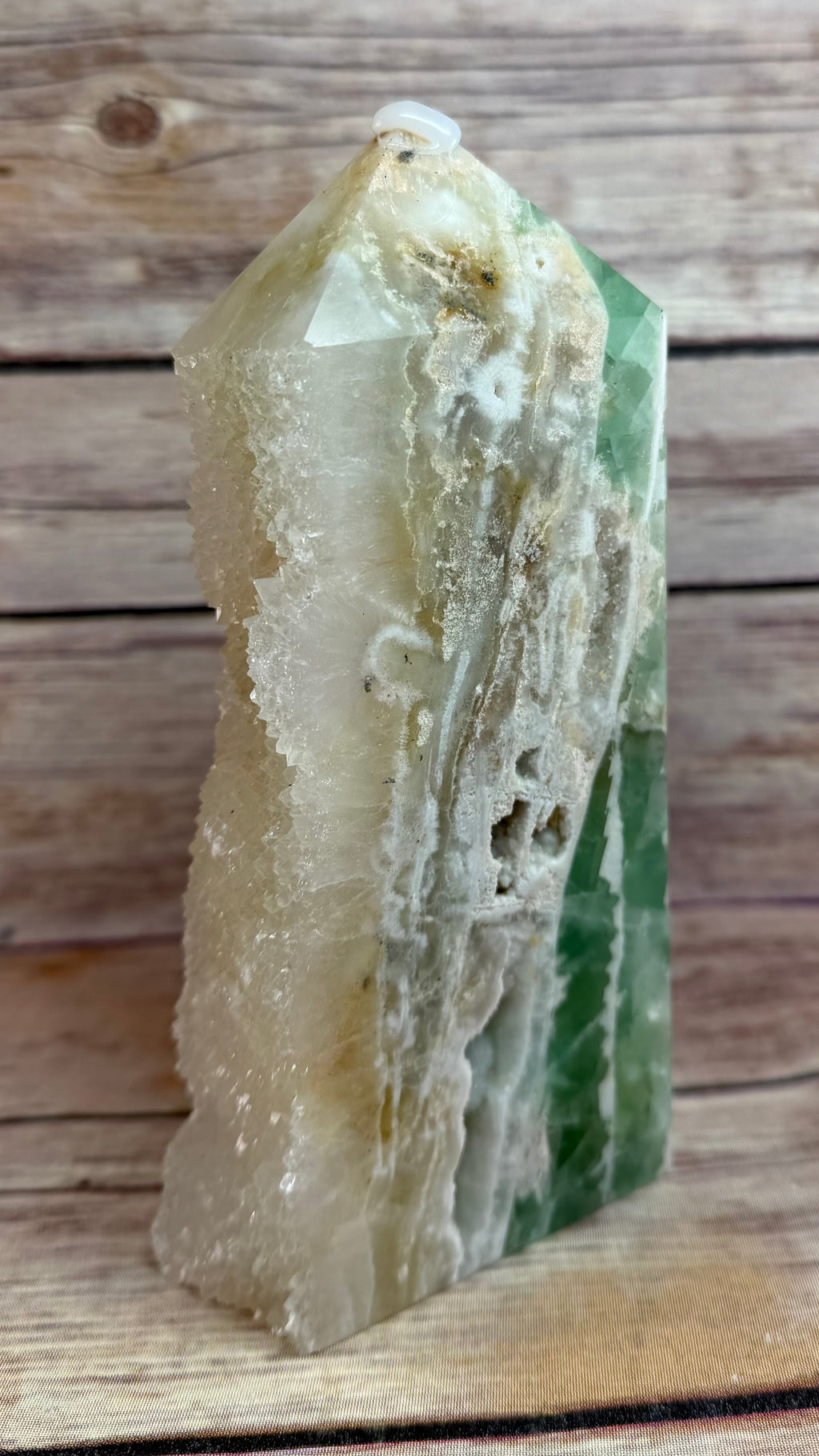 Green Fluorite Tower with Druzy